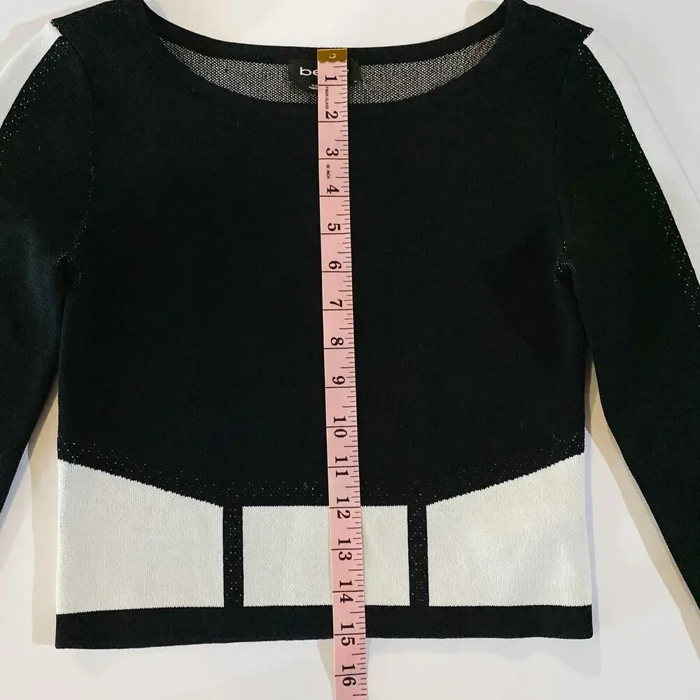 bebe Black White Colorblock Long Sleeve Crop Top Small